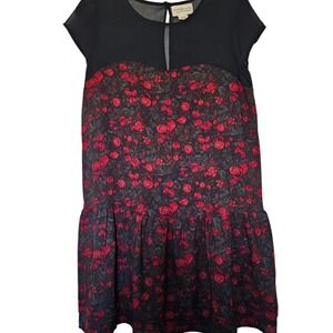 Denim & Supply Ralph Lauren Dress‎ Women M Black Red Rose Floral Sheer